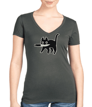 Load image into Gallery viewer, Women&#39;s V-neck American Armory Cat Knife T-shirt
