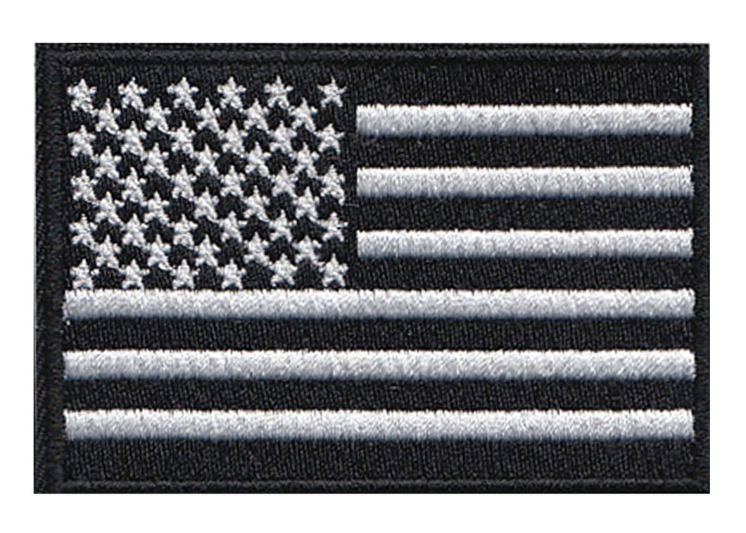 USA Flag Black/White Embroidered Velcro Patch