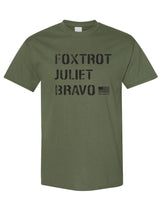 Load image into Gallery viewer, Foxtrot Juliet Bravo T-shirt (INCLUDES 3 FREE STICKERS)
