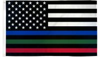 Thin Blue/Green/Red Line USA Flag 3x5ft Poly