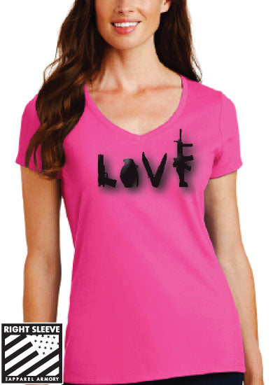 Ladies Vneck Love Weapons Tshirt